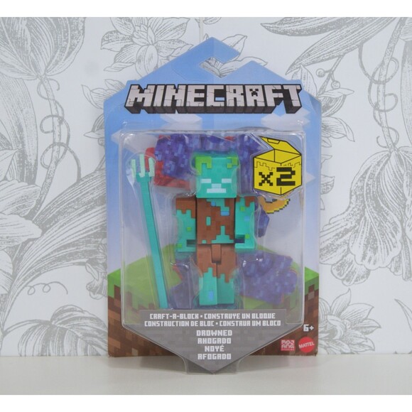 Minecraft Drowned Zombie Figure Set Craft-A-Block New - Picture 1 of 3